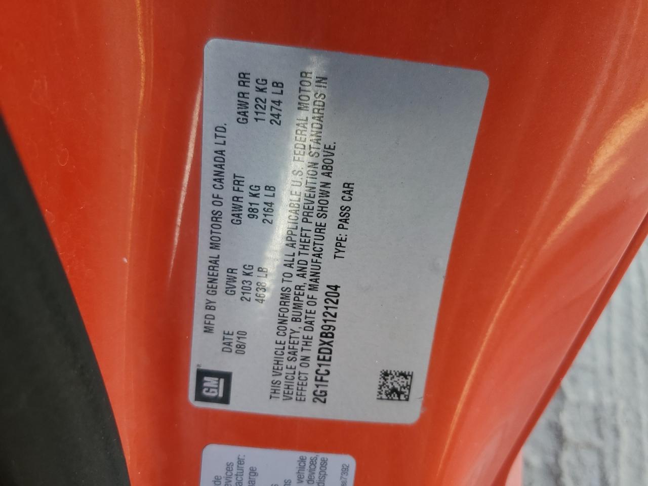 2011 Chevrolet Camaro Lt VIN: 2G1FC1EDXB9121204 Lot: 92421745