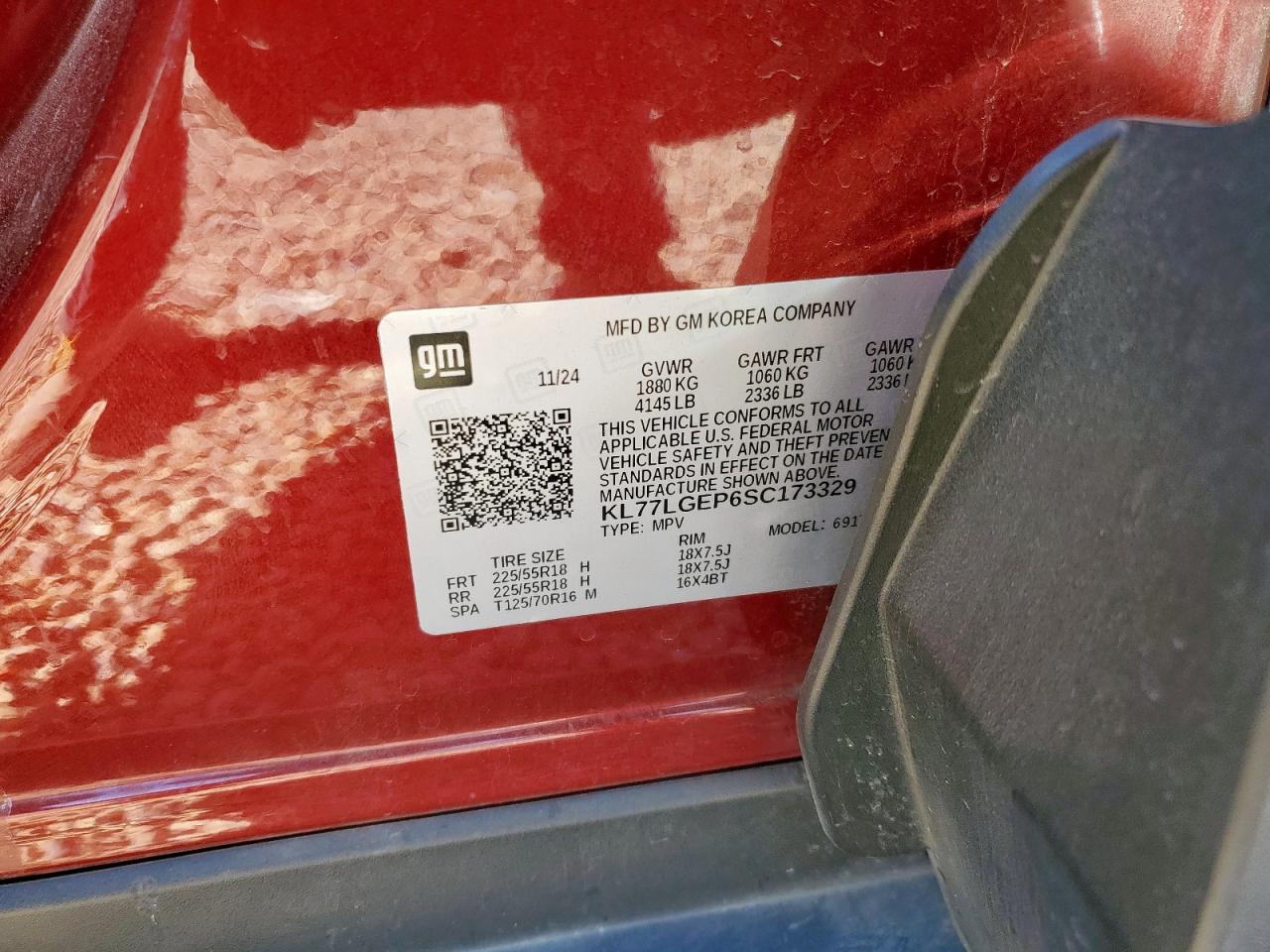 2025 Chevrolet Trax 1Rs VIN: KL77LGEP6SC173329 Lot: 93095225