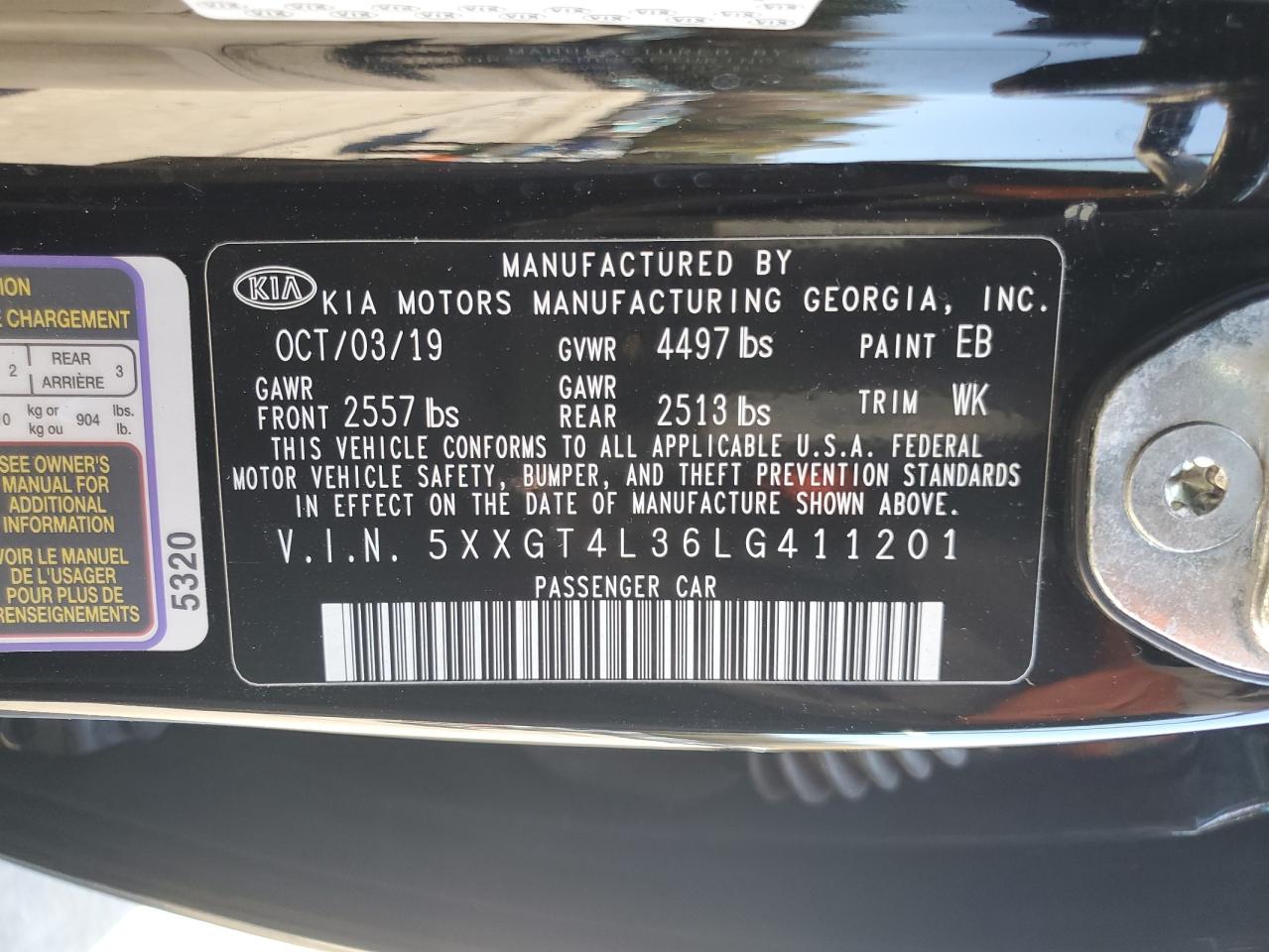2020 Kia Optima Lx VIN: 5XXGT4L36LG411201 Lot: 93179775