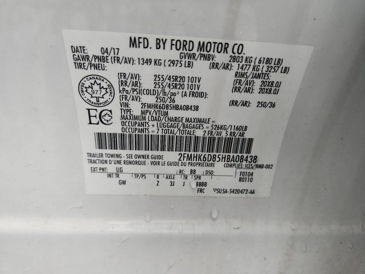 2017 Ford Flex Limited VIN: 2FMHK6D85HBA08438 Lot: 93456335