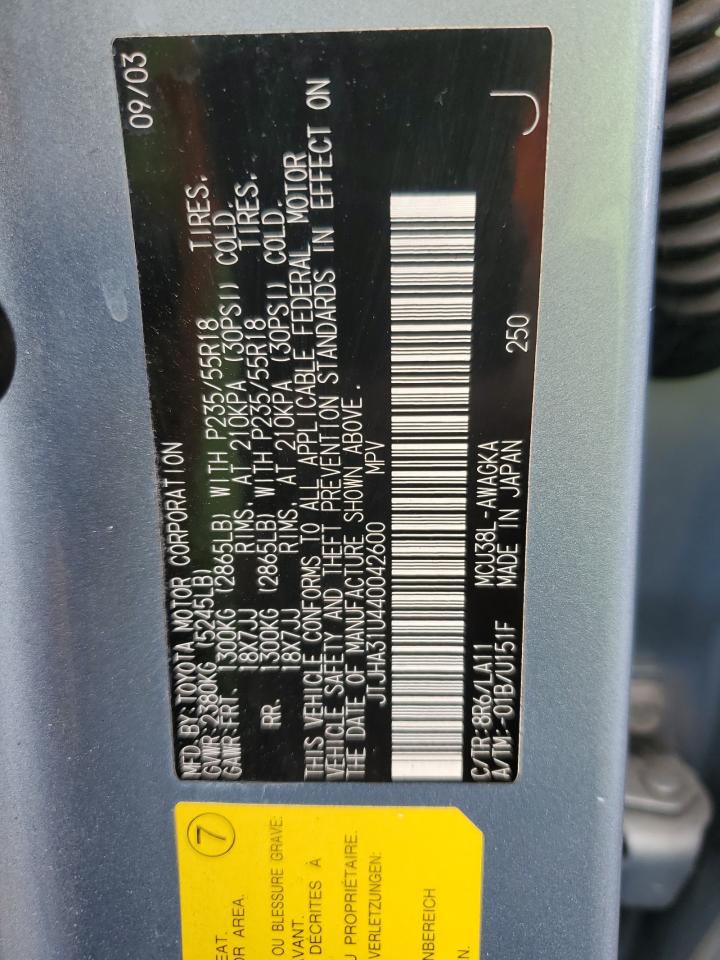 2004 Lexus Rx 330 VIN: JTJHA31U440042600 Lot: 91493975