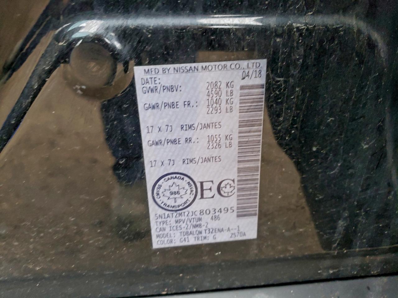 2018 Nissan Rogue S VIN: 5N1AT2MT2JC803495 Lot: 92409755