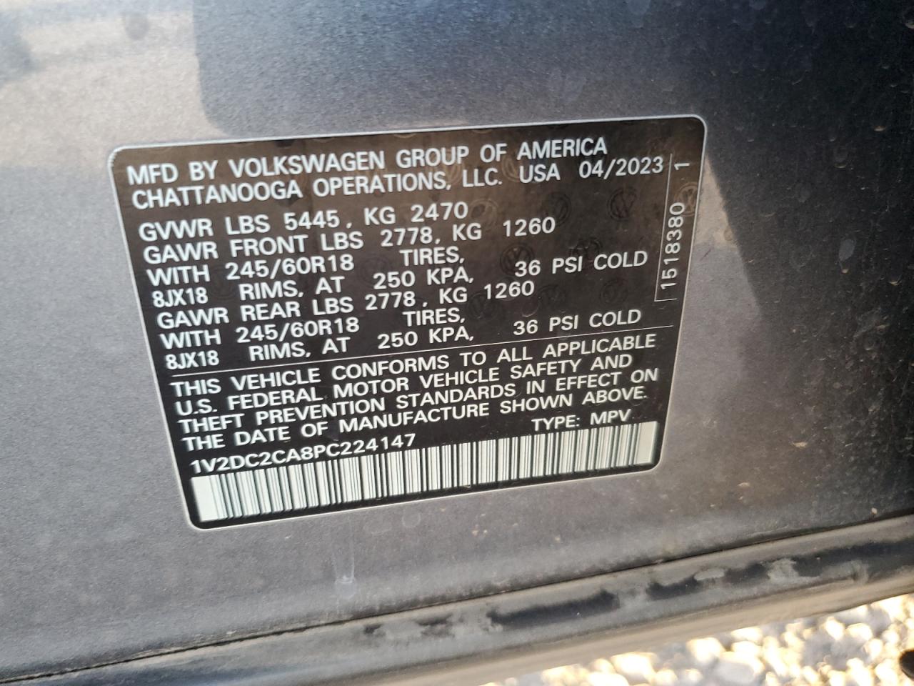 2023 Volkswagen Atlas Cross Sport Se VIN: 1V2DC2CA8PC224147 Lot: 91137745