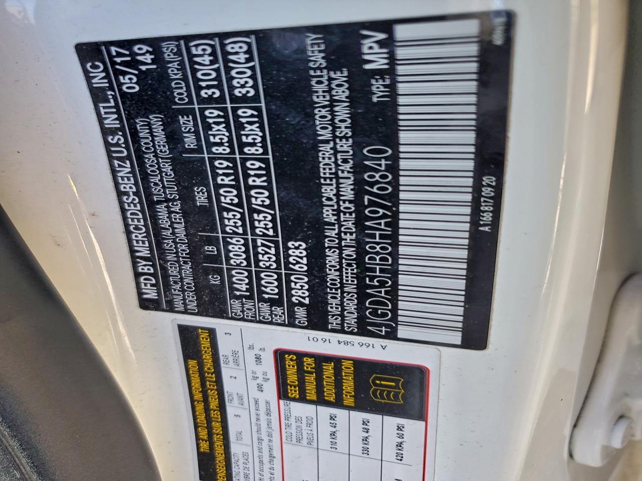 2017 Mercedes-Benz Gle 350 4Matic VIN: 4JGDA5HB8HA976840 Lot: 94414405