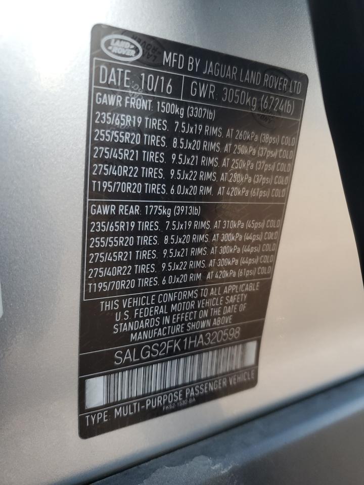 SALGS2FK1HA320598 2017 Land Rover Range Rover Hse