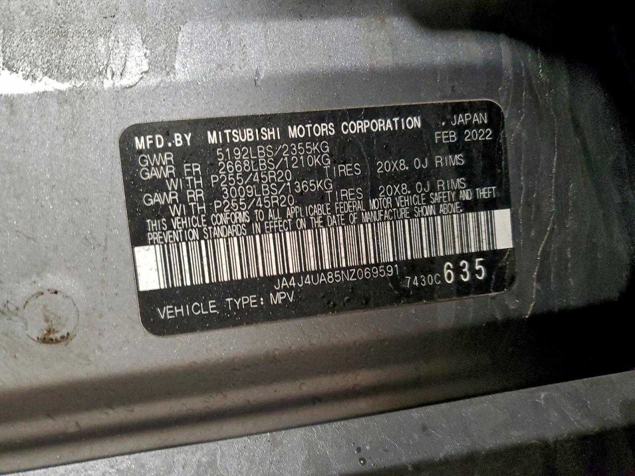 2022 Mitsubishi Outlander Se VIN: JA4J4UA85NZ069591 Lot: 94298765