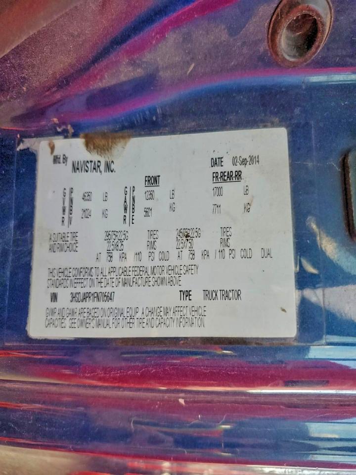 2015 International Prostar Semi Truck VIN: 3HSDJAPR1FN705647 Lot: 93005215