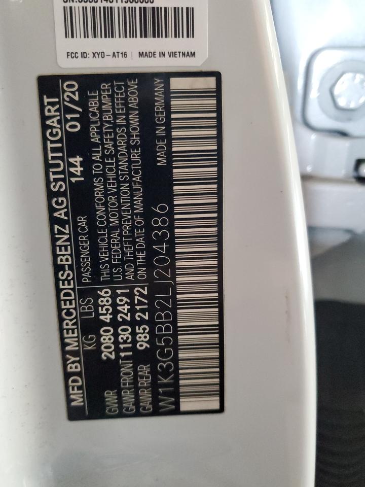 2020 Mercedes-Benz A 35 Amg VIN: W1K3G5BB2LJ204386 Lot: 91869505