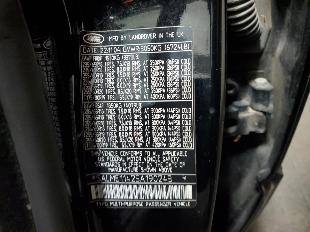 2005 Land Rover Range Rover Hse VIN: SALME11425A190243 Lot: 92918485