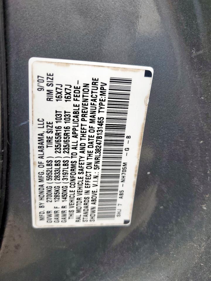 2007 Honda Odyssey Lx VIN: 5FNRL38247B131465 Lot: 93372315