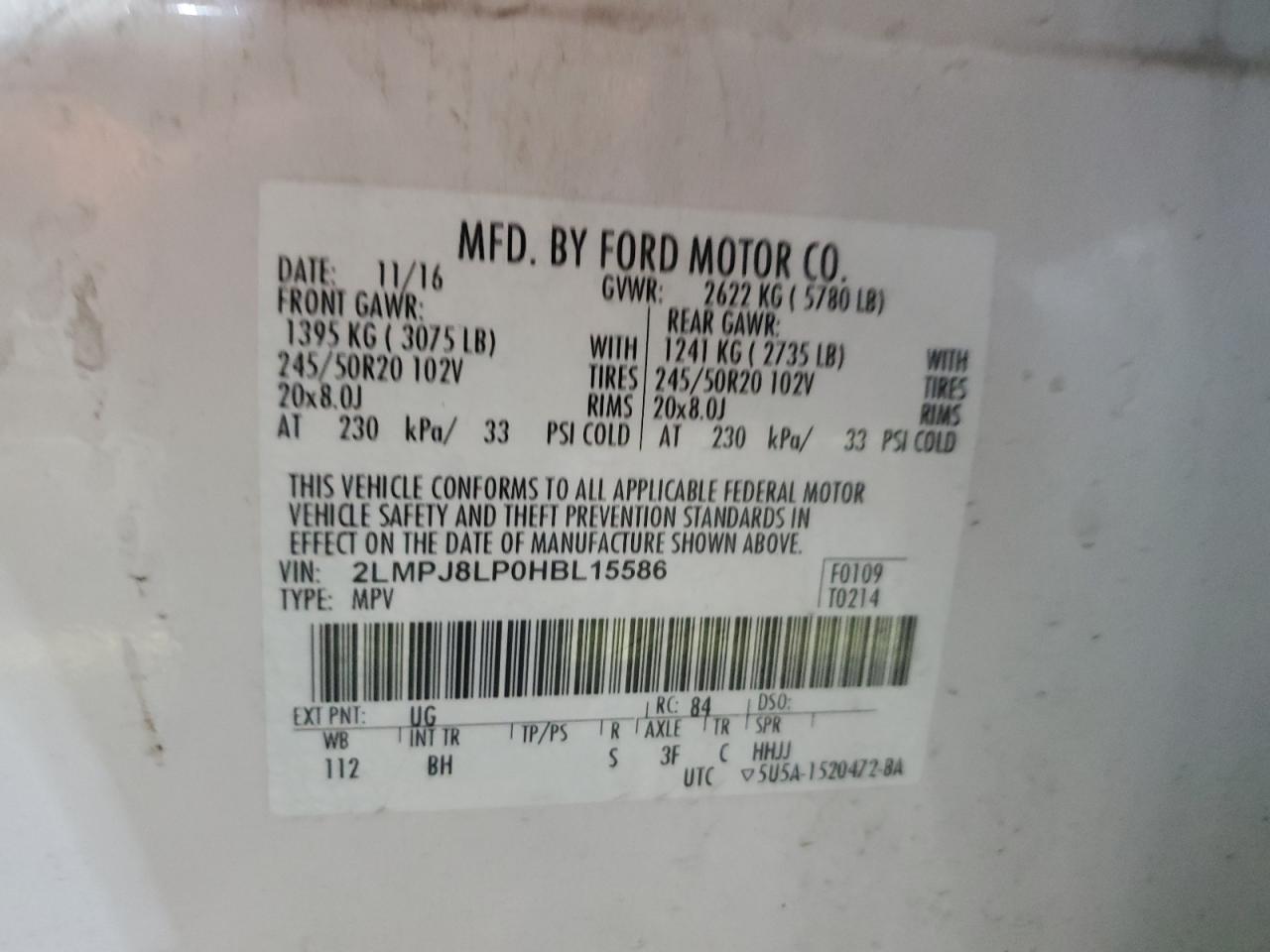 2017 Lincoln Mkx Reserve VIN: 2LMPJ8LP0HBL15586 Lot: 93315715