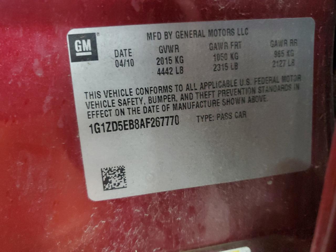 2010 Chevrolet Malibu 2Lt VIN: 1G1ZD5EB8AF267770 Lot: 91679175