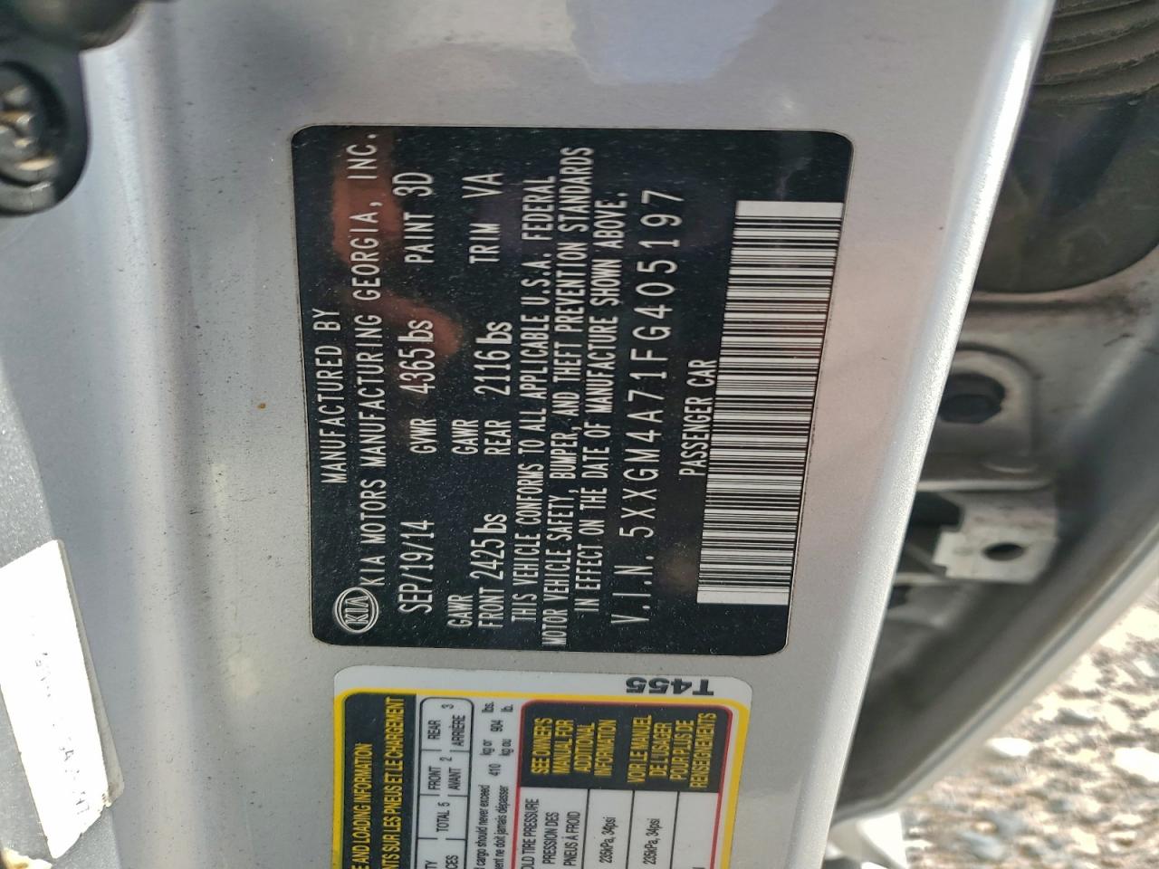 2015 Kia Optima Lx VIN: 5XXGM4A71FG405197 Lot: 93966715