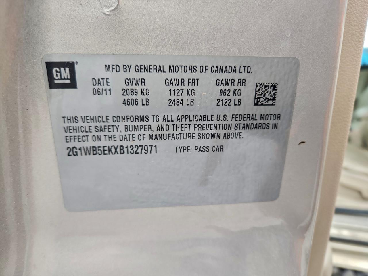 2011 Chevrolet Impala Lt VIN: 2G1WB5EKXB1327971 Lot: 93516355