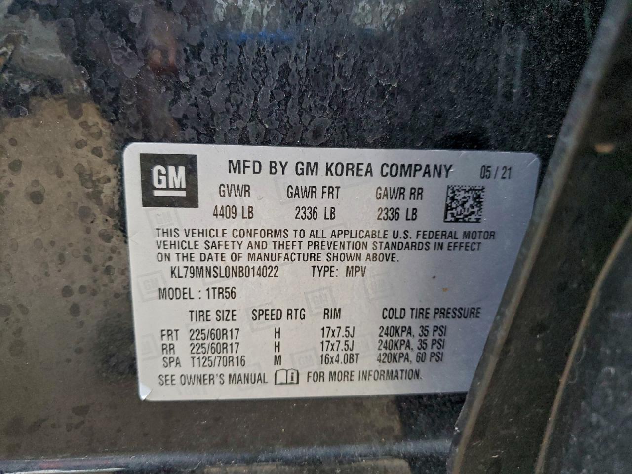 2022 Chevrolet Trailblazer Ls VIN: KL79MNSL0NB014022 Lot: 94123855