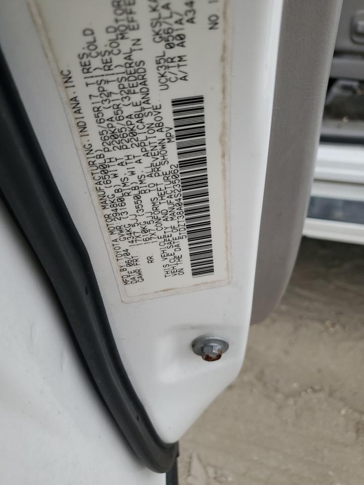 2004 Toyota Sequoia Limited VIN: 5TDZT38A04S235062 Lot: 91479395