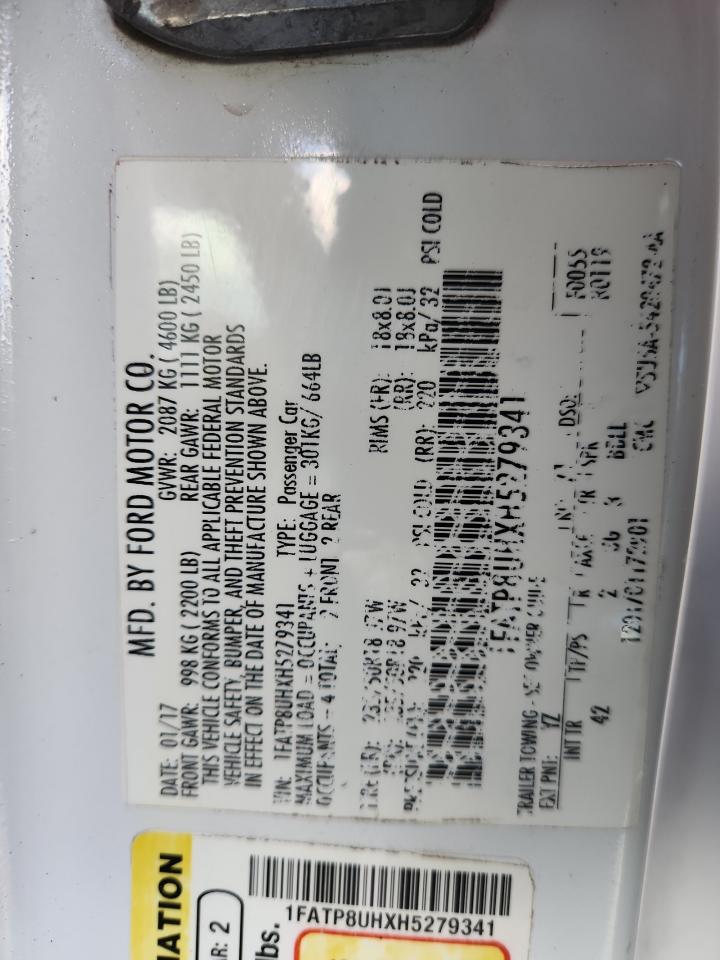 2017 Ford Mustang VIN: 1FATP8UHXH5279341 Lot: 92257595