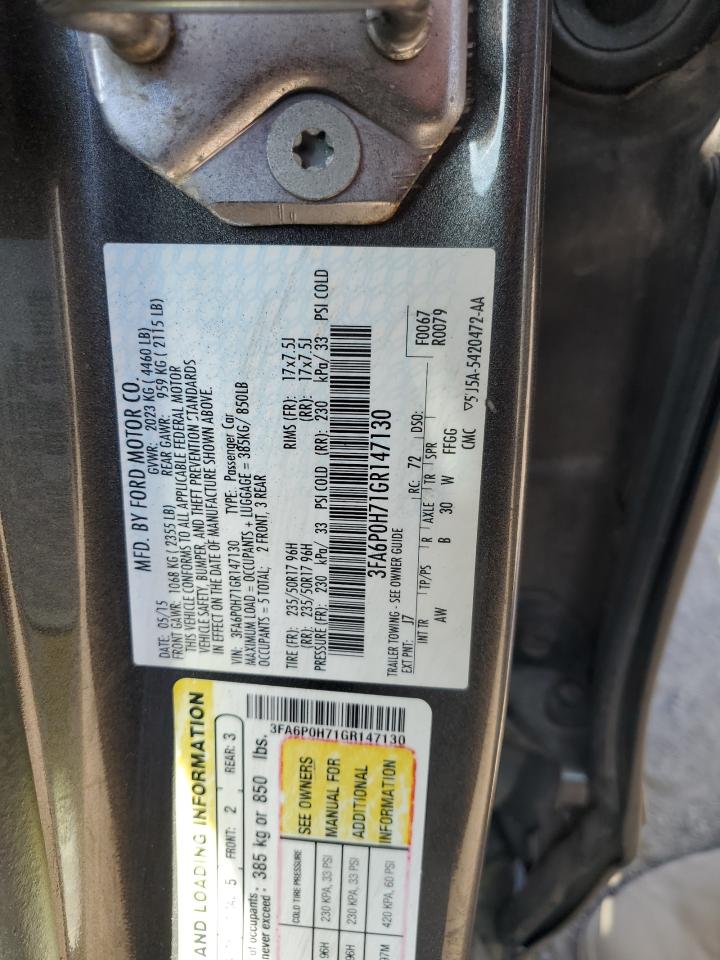 2016 Ford Fusion Se VIN: 3FA6P0H71GR147130 Lot: 92622195