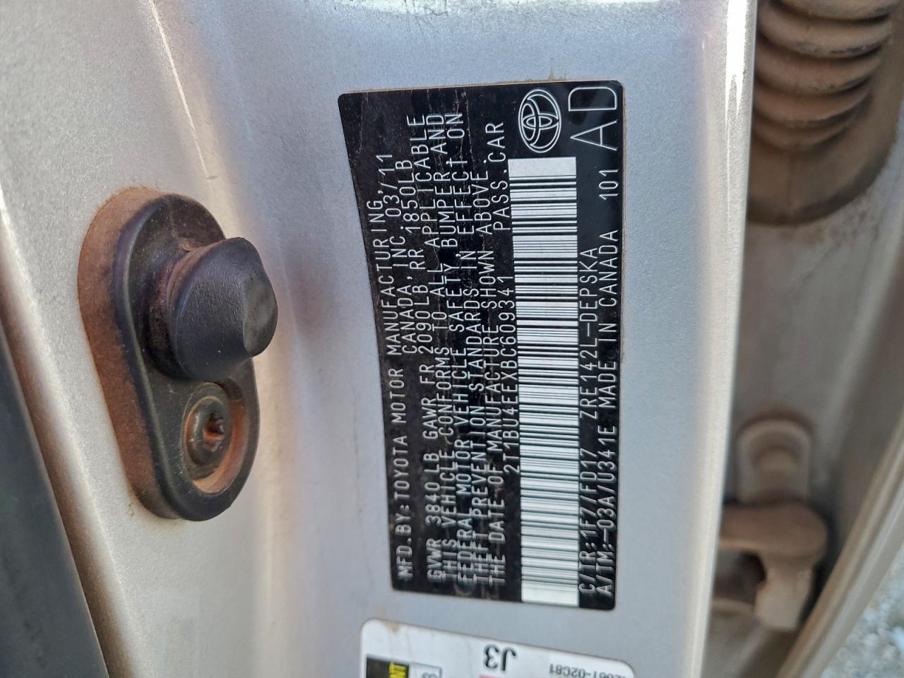 2011 Toyota Corolla Base VIN: 2T1BU4EEXBC609341 Lot: 94081665