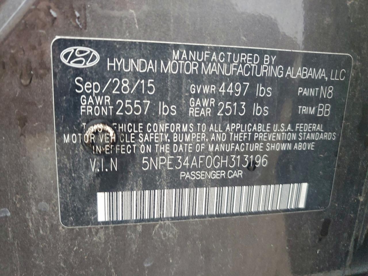 2016 Hyundai Sonata Sport VIN: 5NPE34AF0GH313196 Lot: 93854855