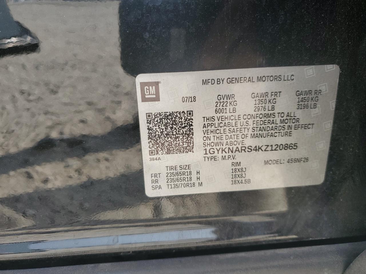 2019 Cadillac Xt5 VIN: 1GYKNARS4KZ120865 Lot: 93769995