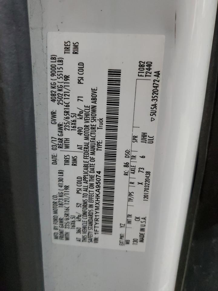 2017 Ford Transit Delivery Van VIN: 1FTYR1YMXHKA95074 Lot: 90506425