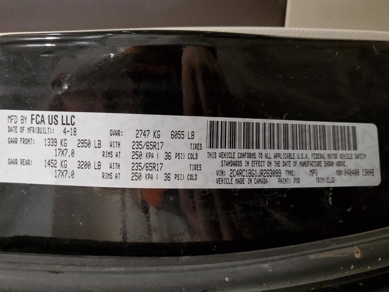 2018 Chrysler Pacifica Touring L VIN: 2C4RC1BG1JR263099 Lot: 92101195