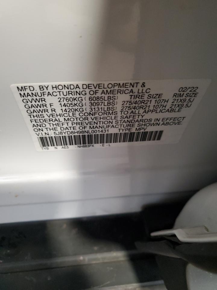 2022 Acura Mdx Type S VIN: 5J8YD8H98NL001431 Lot: 92683805
