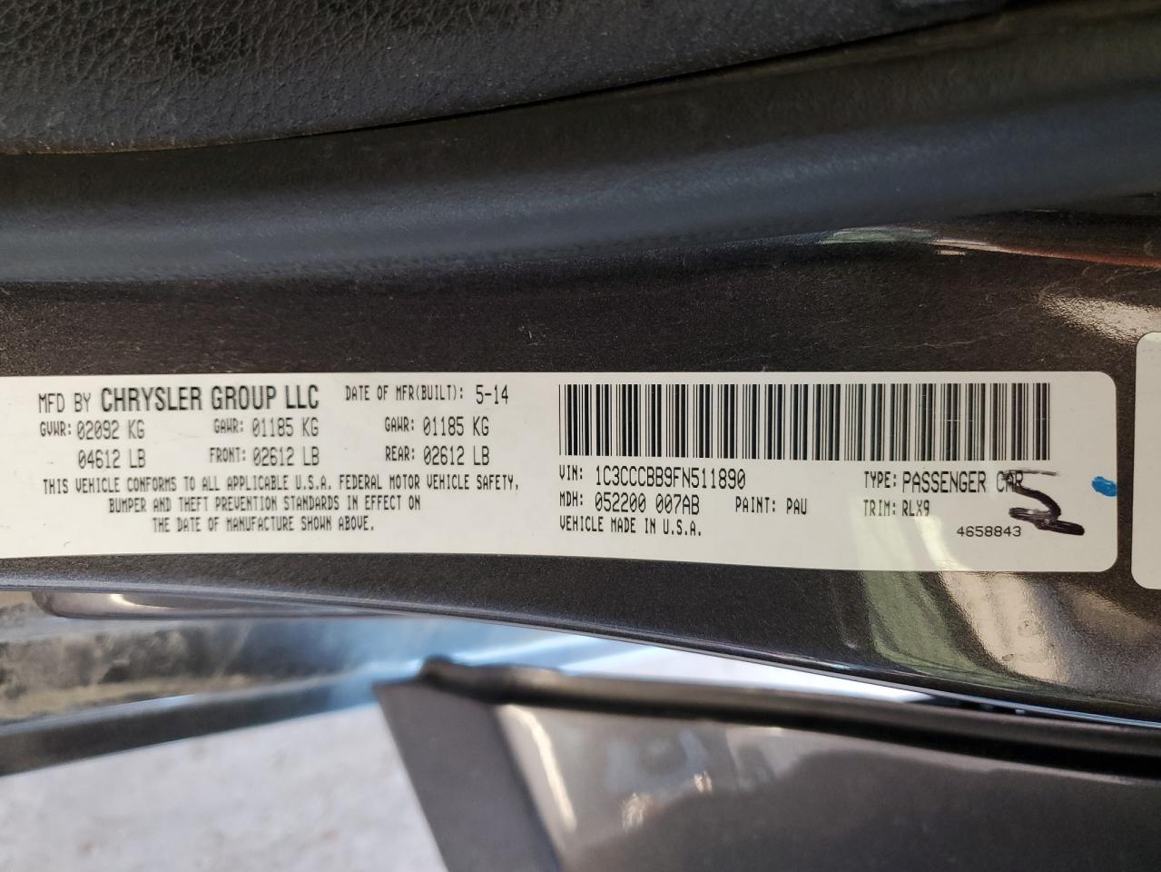 2015 Chrysler 200 S VIN: 1C3CCCBB9FN511890 Lot: 92738625