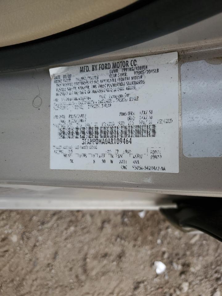 2010 Ford Fusion Se VIN: 3FAHP0HA0AR109464 Lot: 85429475