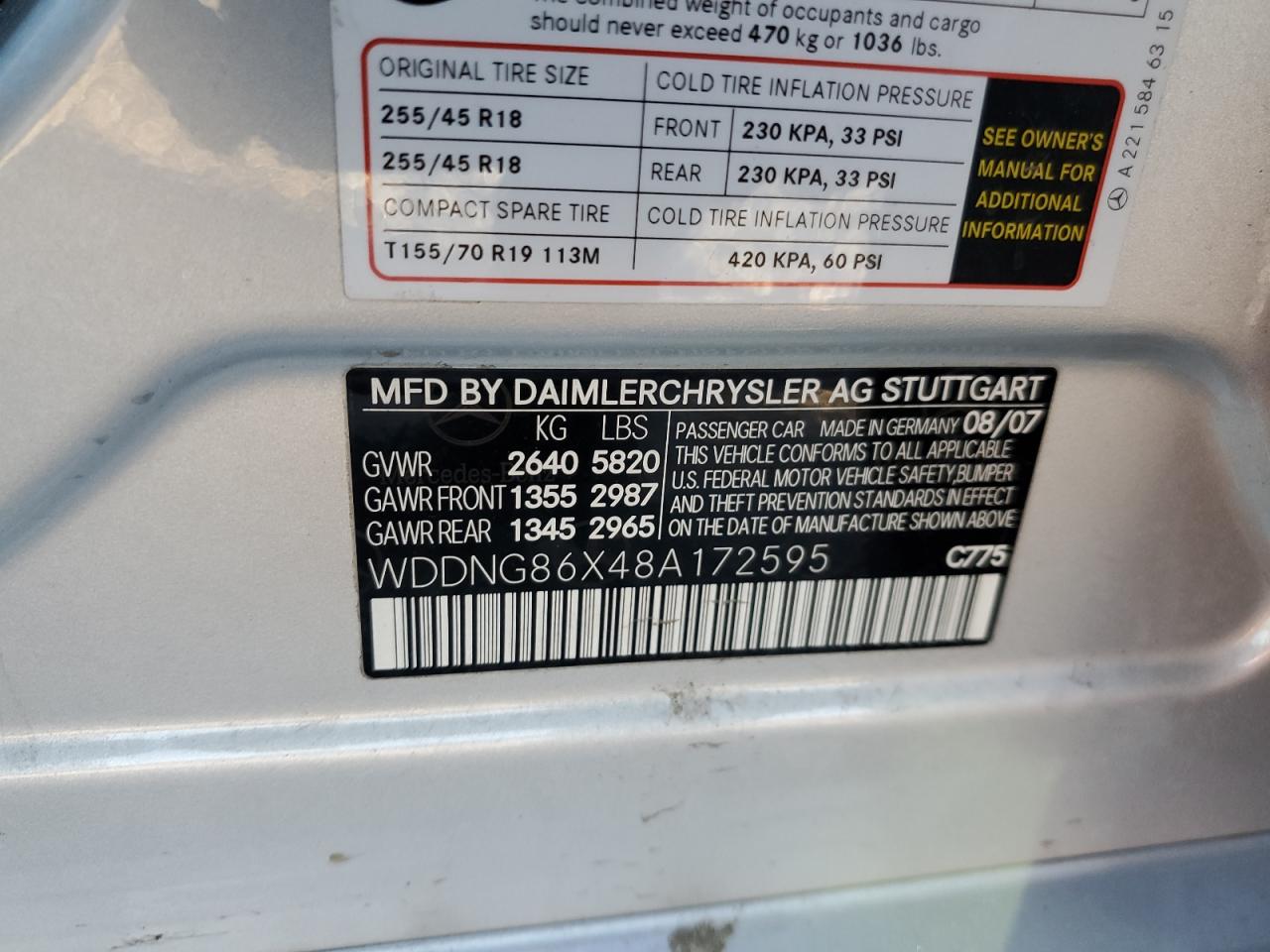 2008 Mercedes-Benz S 550 4Matic VIN: WDDNG86X48A172595 Lot: 92874715