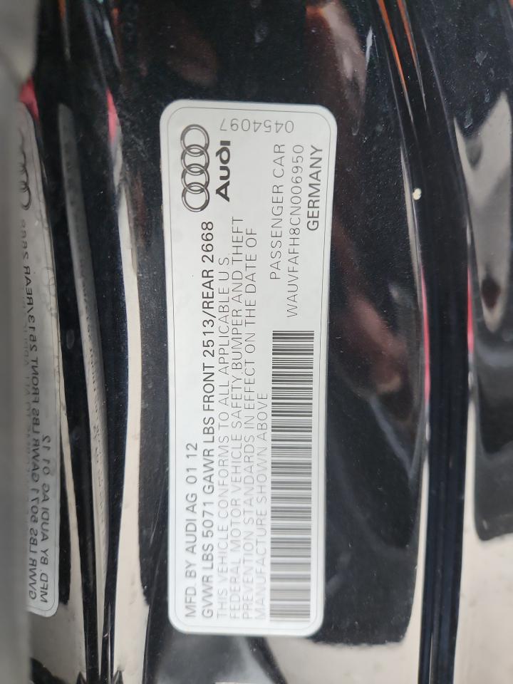 2012 Audi A5 Prestige VIN: WAUVFAFH8CN006950 Lot: 93017625