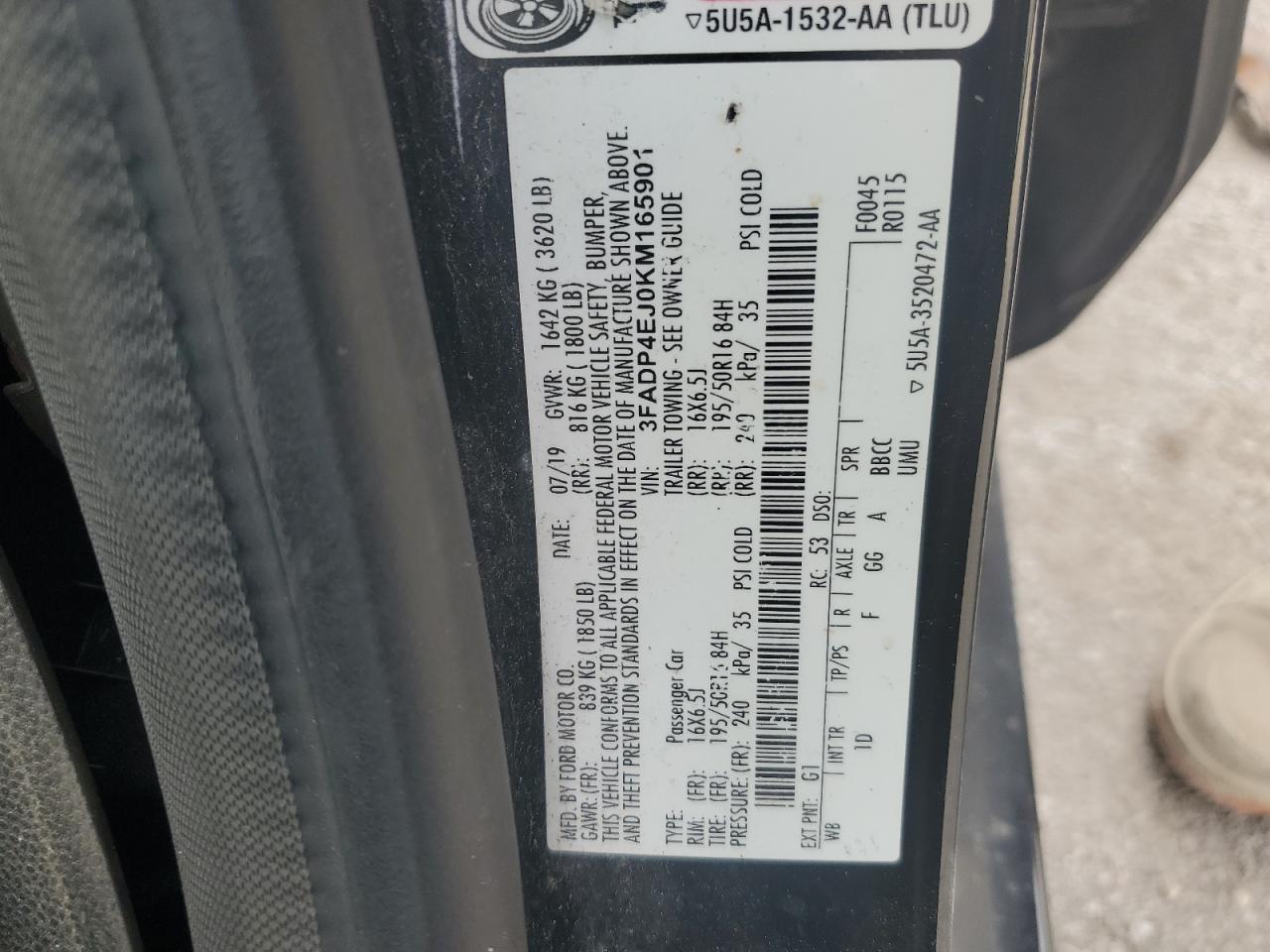 2019 Ford Fiesta Se VIN: 3FADP4EJ0KM165901 Lot: 92468865