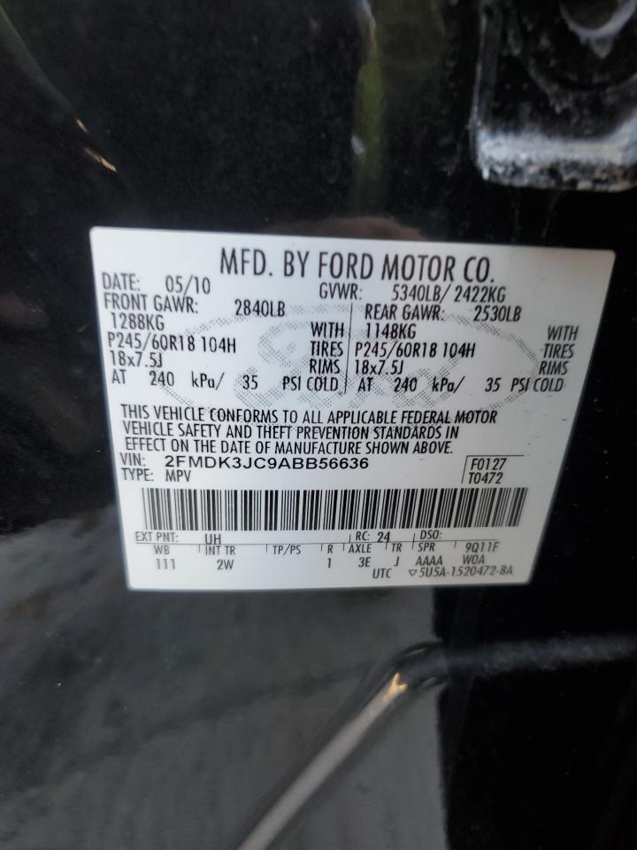 2010 Ford Edge Sel VIN: 2FMDK3JC9ABB56636 Lot: 92002155