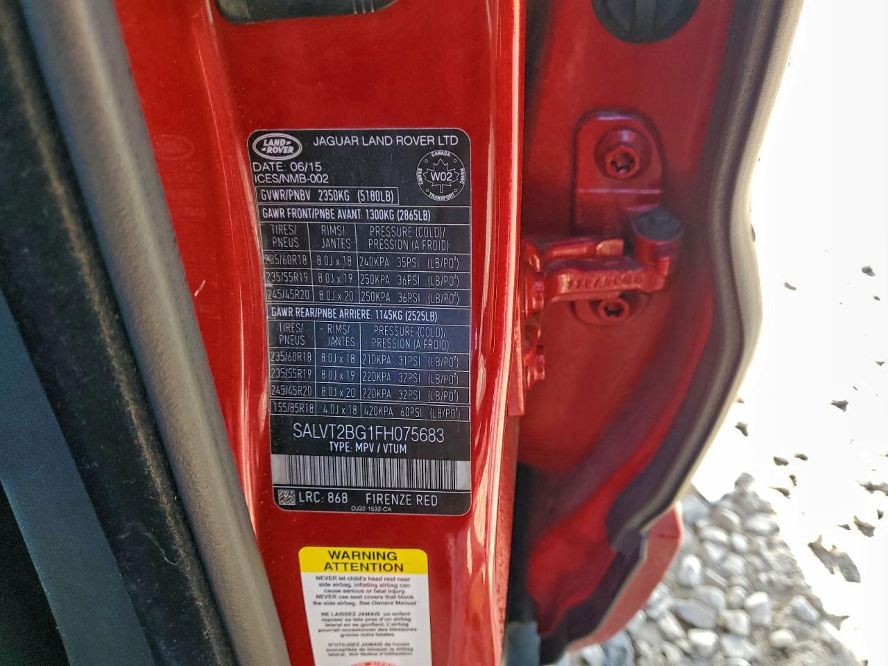 2015 Land Rover Range Rover Evoque Dynamic Premium VIN: SALVT2BG1FH075683 Lot: 93757305