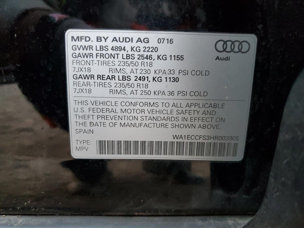 2017 Audi Q3 Premium VIN: WA1ECCFS3HR003905 Lot: 91360645