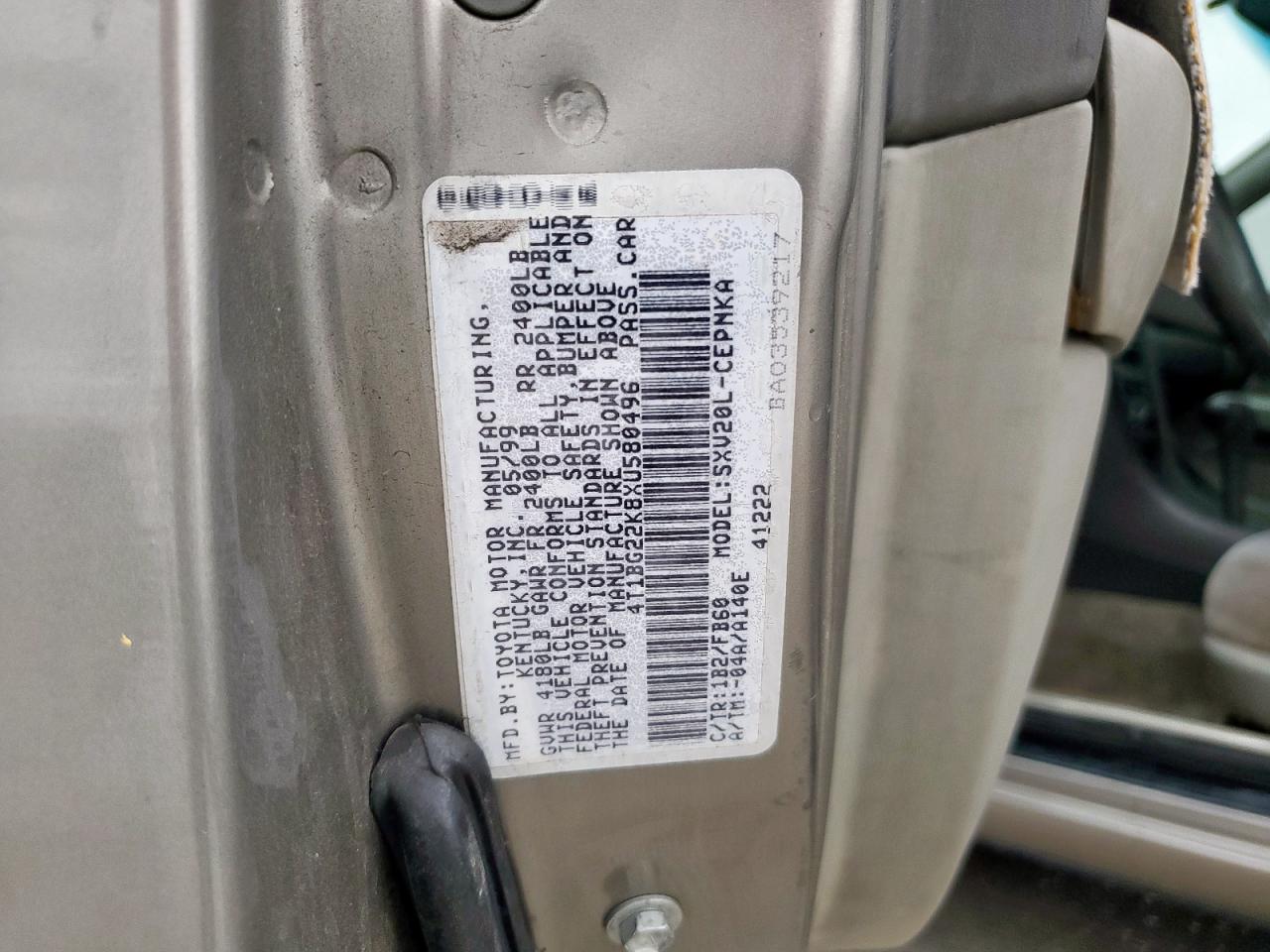 1999 Toyota Camry Ce VIN: 4T1BG22K8XU580496 Lot: 93487865