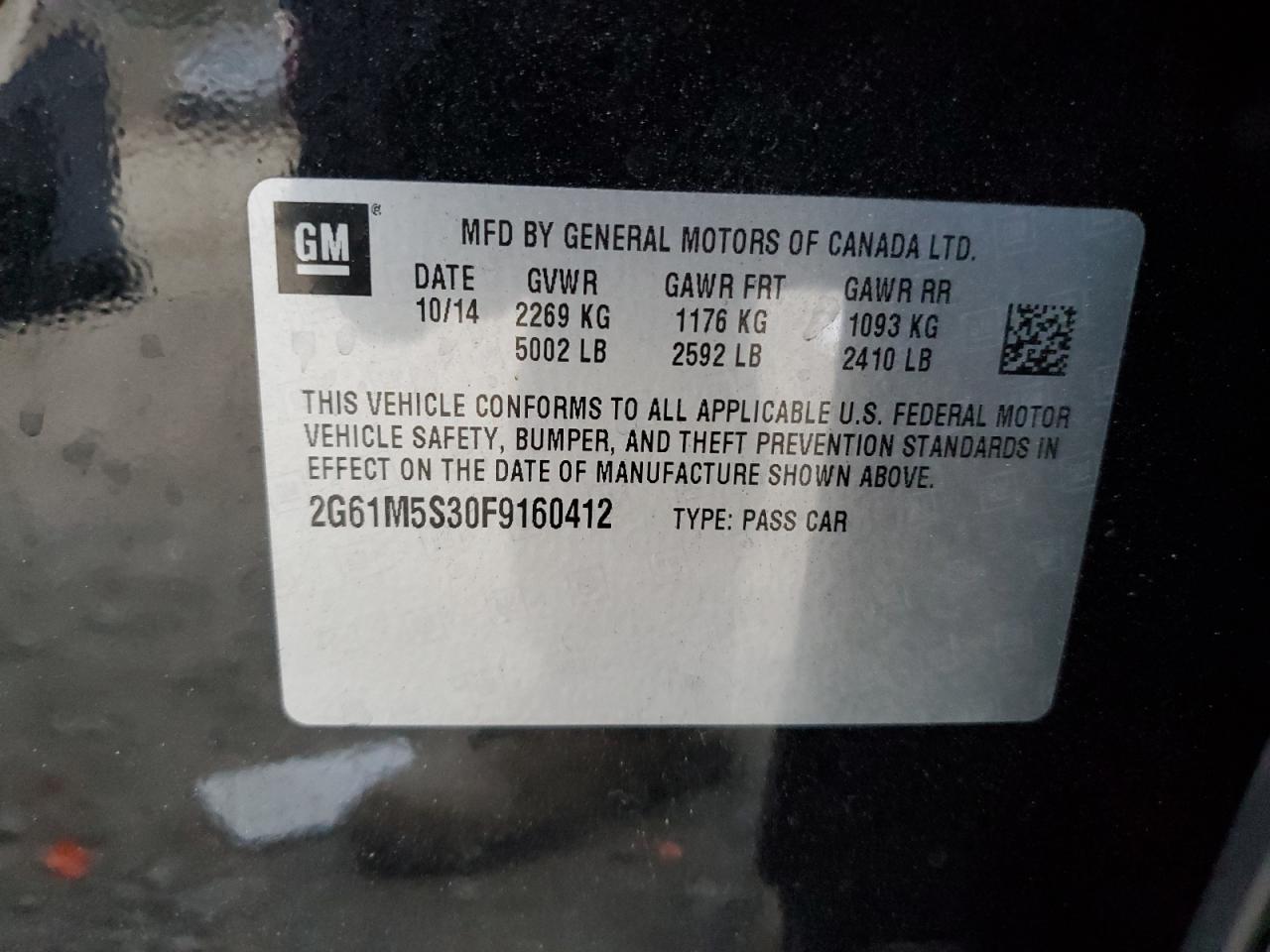 2015 Cadillac Xts Luxury Collection VIN: 2G61M5S30F9160412 Lot: 92706605