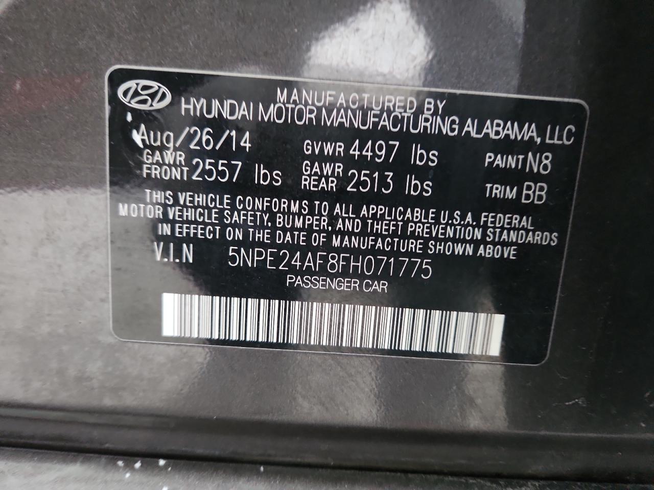 2015 Hyundai Sonata Se VIN: 5NPE24AF8FH071775 Lot: 92288435