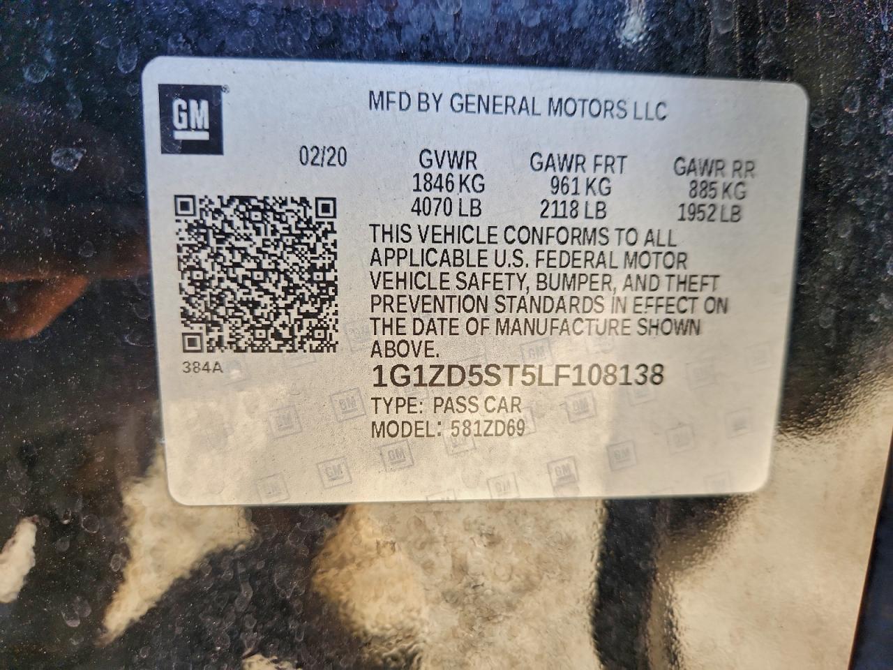2020 Chevrolet Malibu Lt VIN: 1G1ZD5ST5LF108138 Lot: 93991405