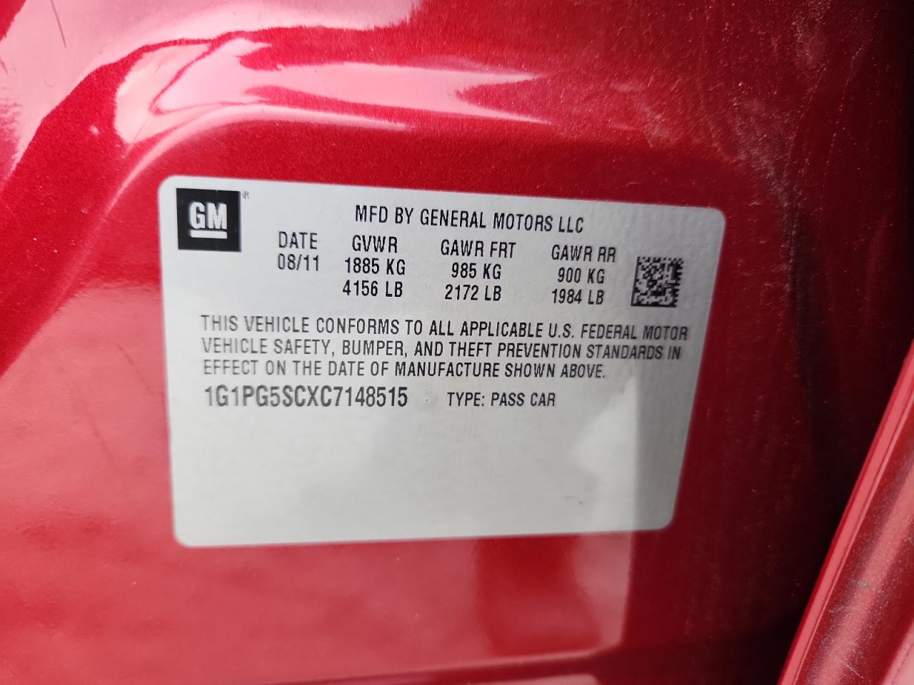 2012 Chevrolet Cruze Lt VIN: 1G1PG5SCXC7148515 Lot: 93424185