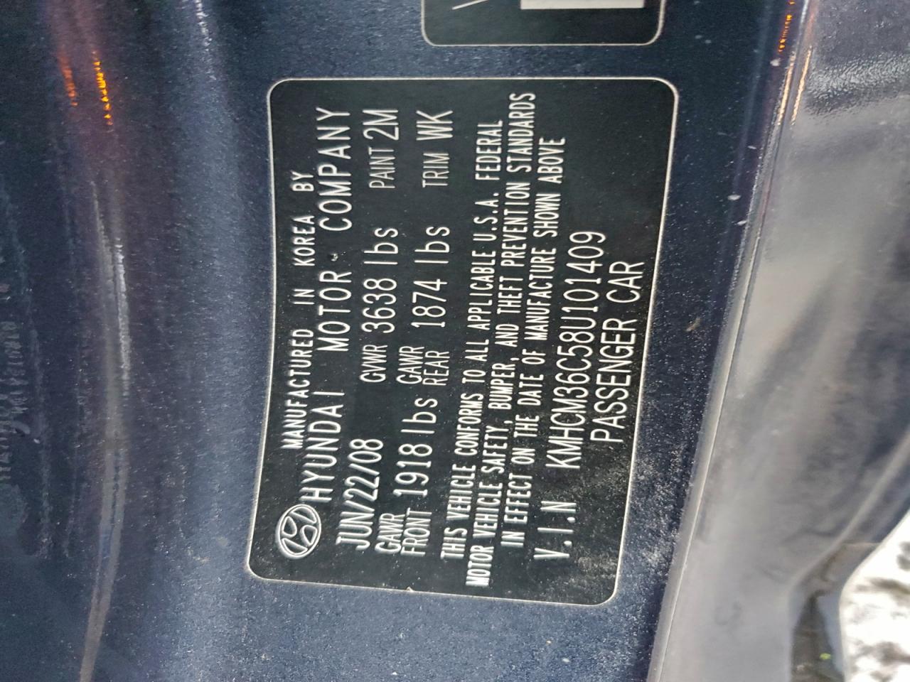 2008 Hyundai Accent Gs VIN: KMHCM36C58U101409 Lot: 94719905