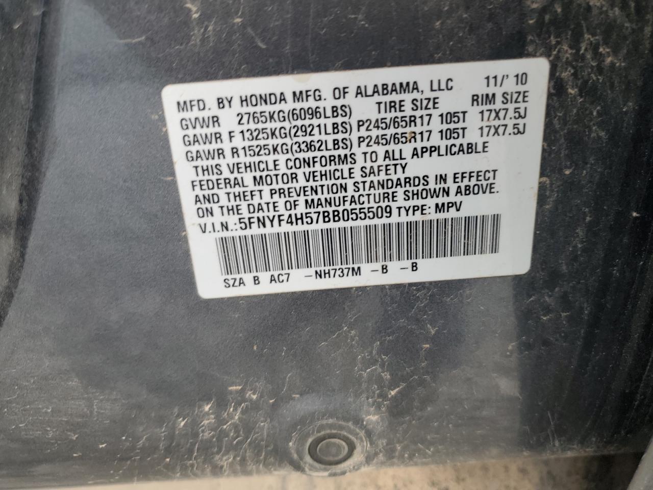 2011 Honda Pilot Exl VIN: 5FNYF4H57BB055509 Lot: 92240715