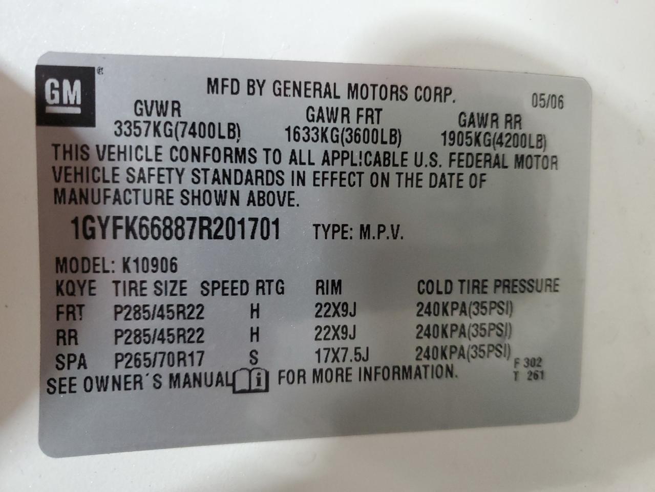 2007 Cadillac Escalade Esv VIN: 1GYFK66887R201701 Lot: 92155995