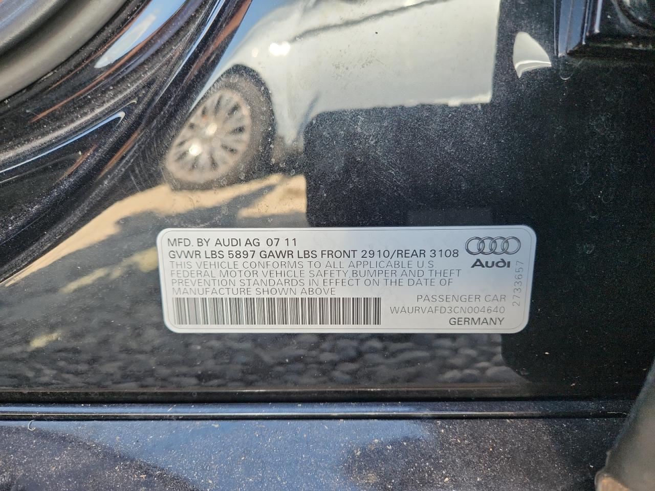 2012 Audi A8 L Quattro VIN: WAURVAFD3CN004640 Lot: 93407915