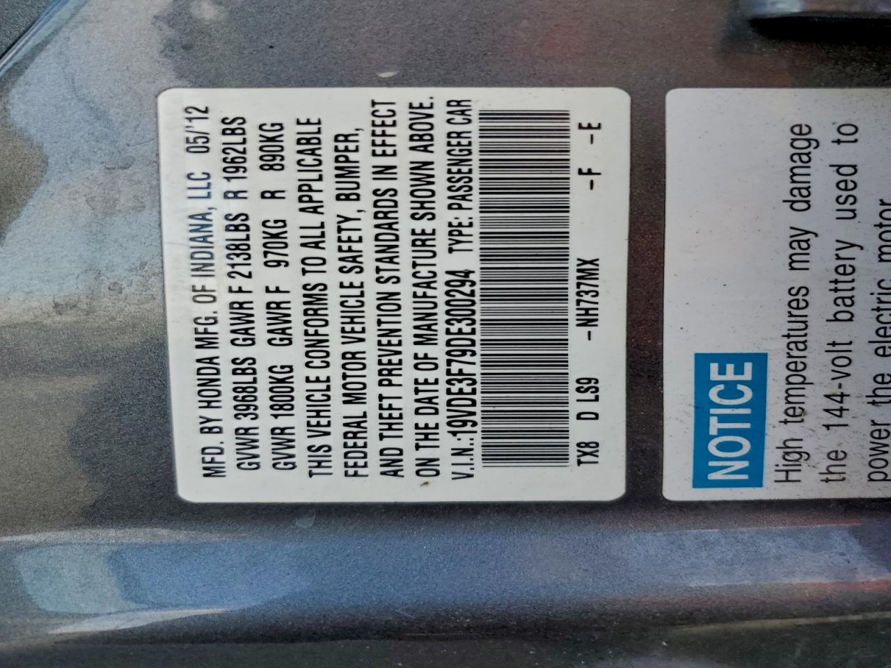 2013 Acura Ilx Hybrid Tech VIN: 19VDE3F79DE300294 Lot: 92794145