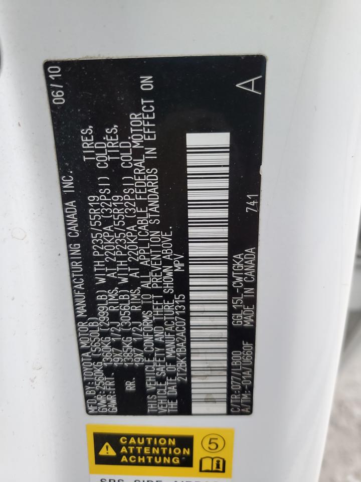 2010 Lexus Rx 350 VIN: 2T2BK1BA2AC071315 Lot: 82445275