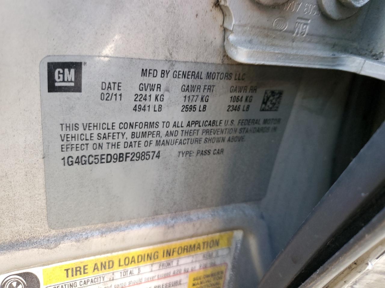 2011 Buick Lacrosse Cxl VIN: 1G4GC5ED9BF298574 Lot: 92357175