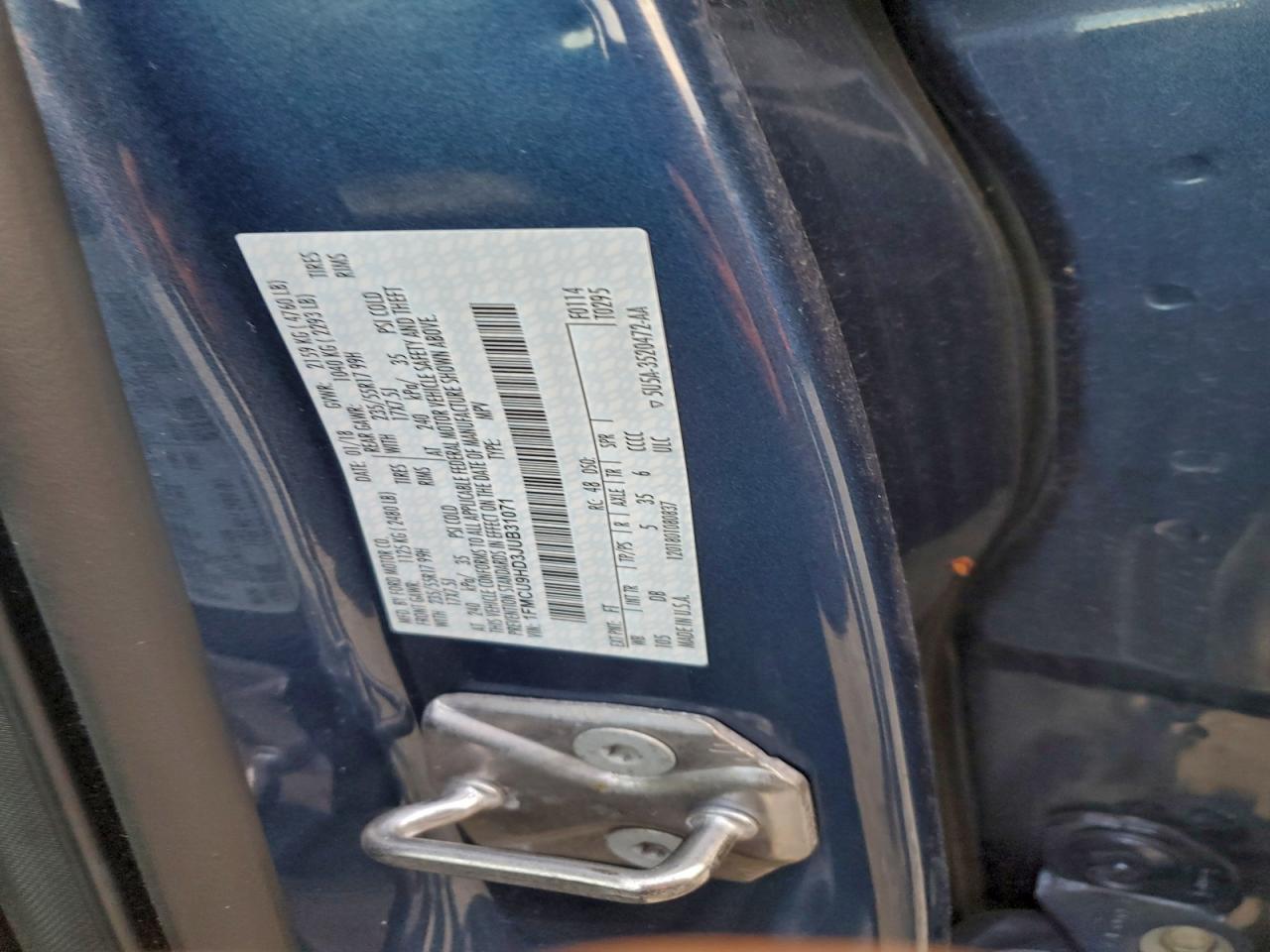 2018 Ford Escape Sel VIN: 1FMCU9HD3JUB31071 Lot: 93621775