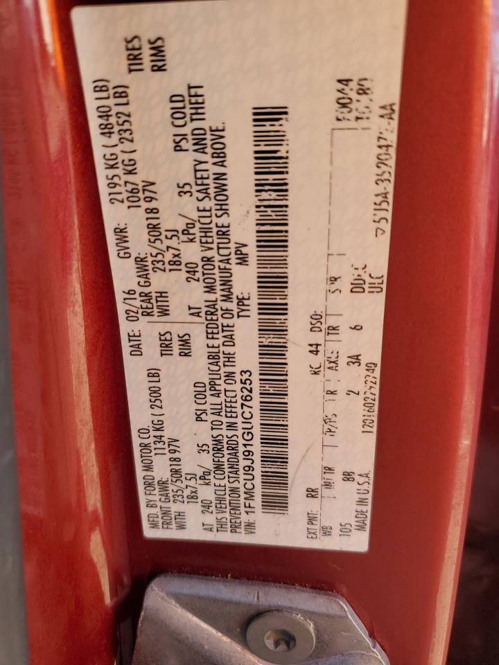 2016 Ford Escape Titanium VIN: 1FMCU9J91GUC76253 Lot: 91204935